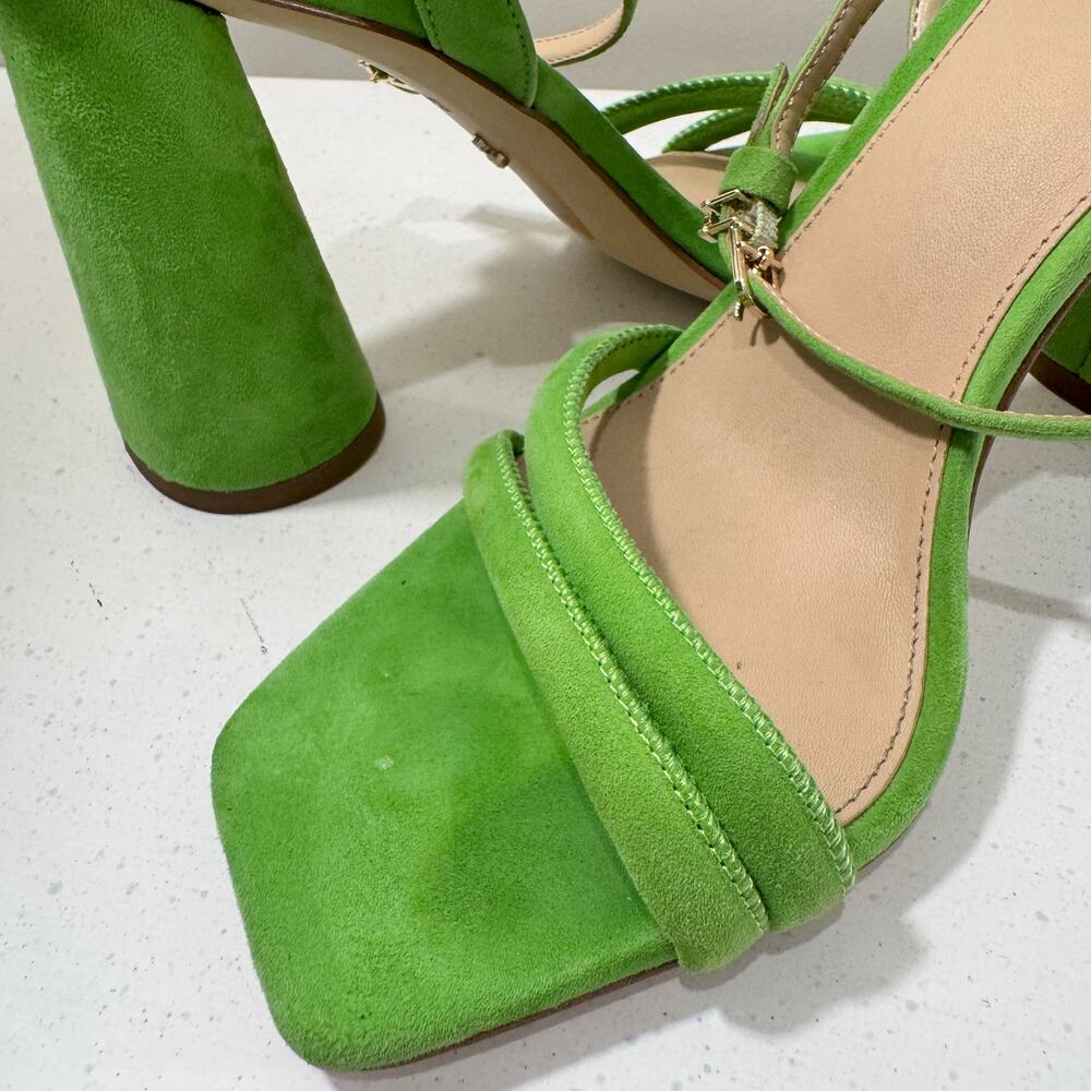 Sam Edelman Kia Block Heel Sandal 8.5 Apple Green Suede Square Toe Ankle Strap - Picture 15 of 16